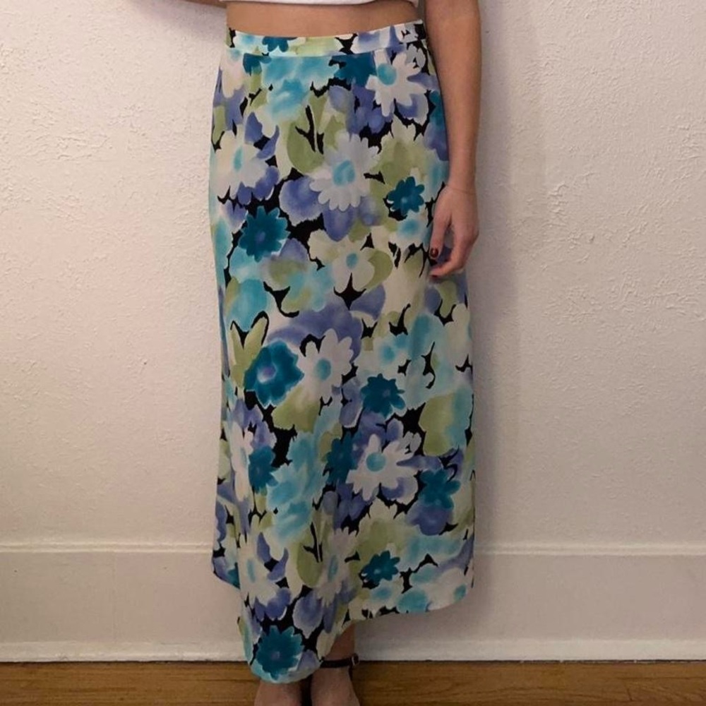 Vintage Blue, Purple, Green Floral Maxi Skirt